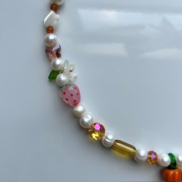 from the orchard • lampwork harvest beaded pearl necklace