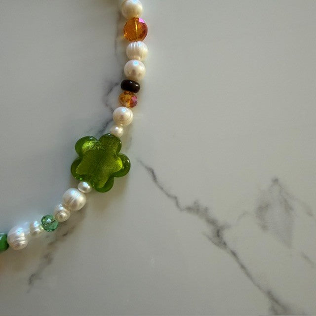 nuts about fall • half beaded half pearl necklace