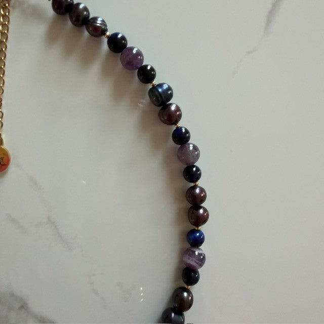 spinning out • half beaded half pearl necklace