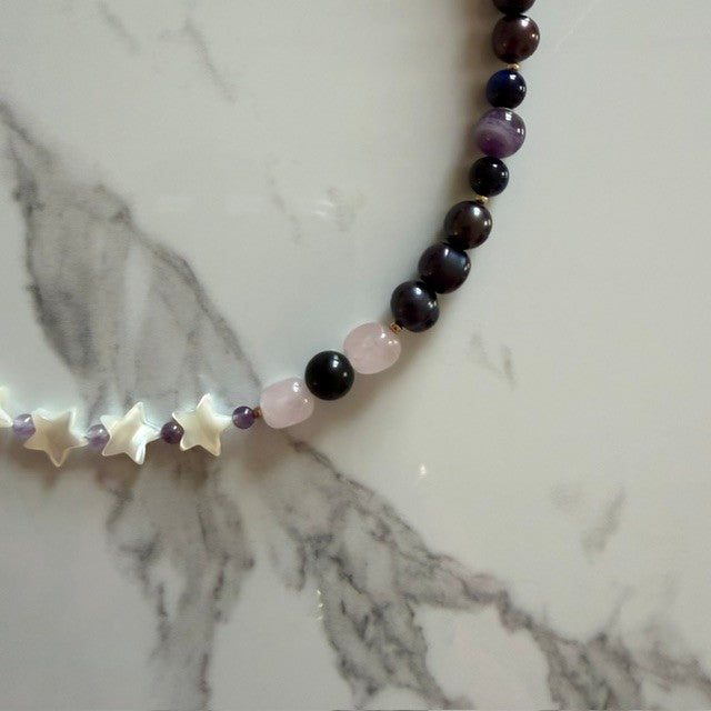 spinning out • half beaded half pearl necklace