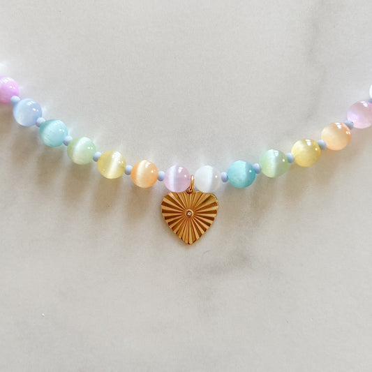 cordelia • pastel rainbow cat eye’s beaded necklace