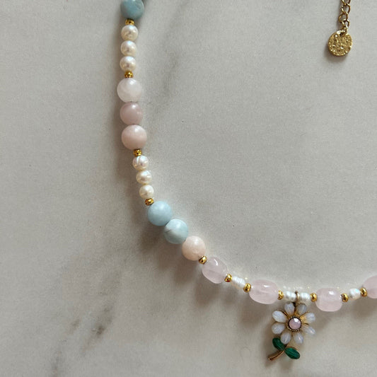 valeria • half morganite half pearl necklace