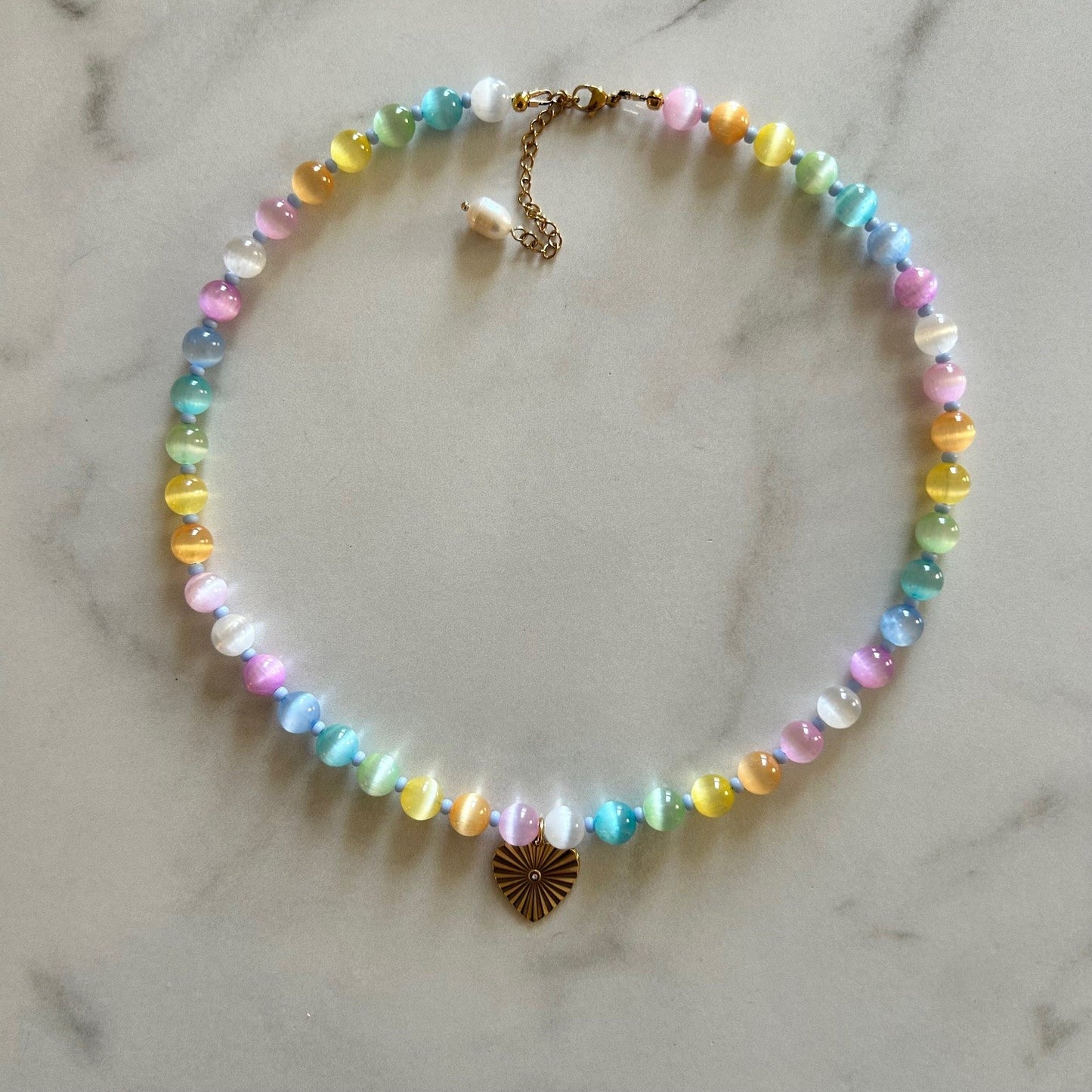 cordelia • pastel rainbow cat eye’s beaded necklace