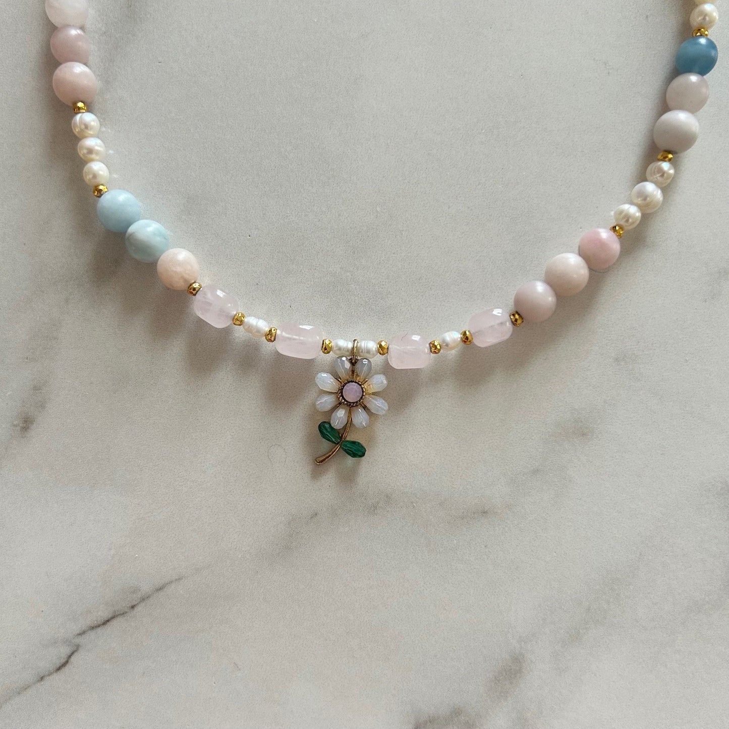 valeria • half morganite half pearl necklace