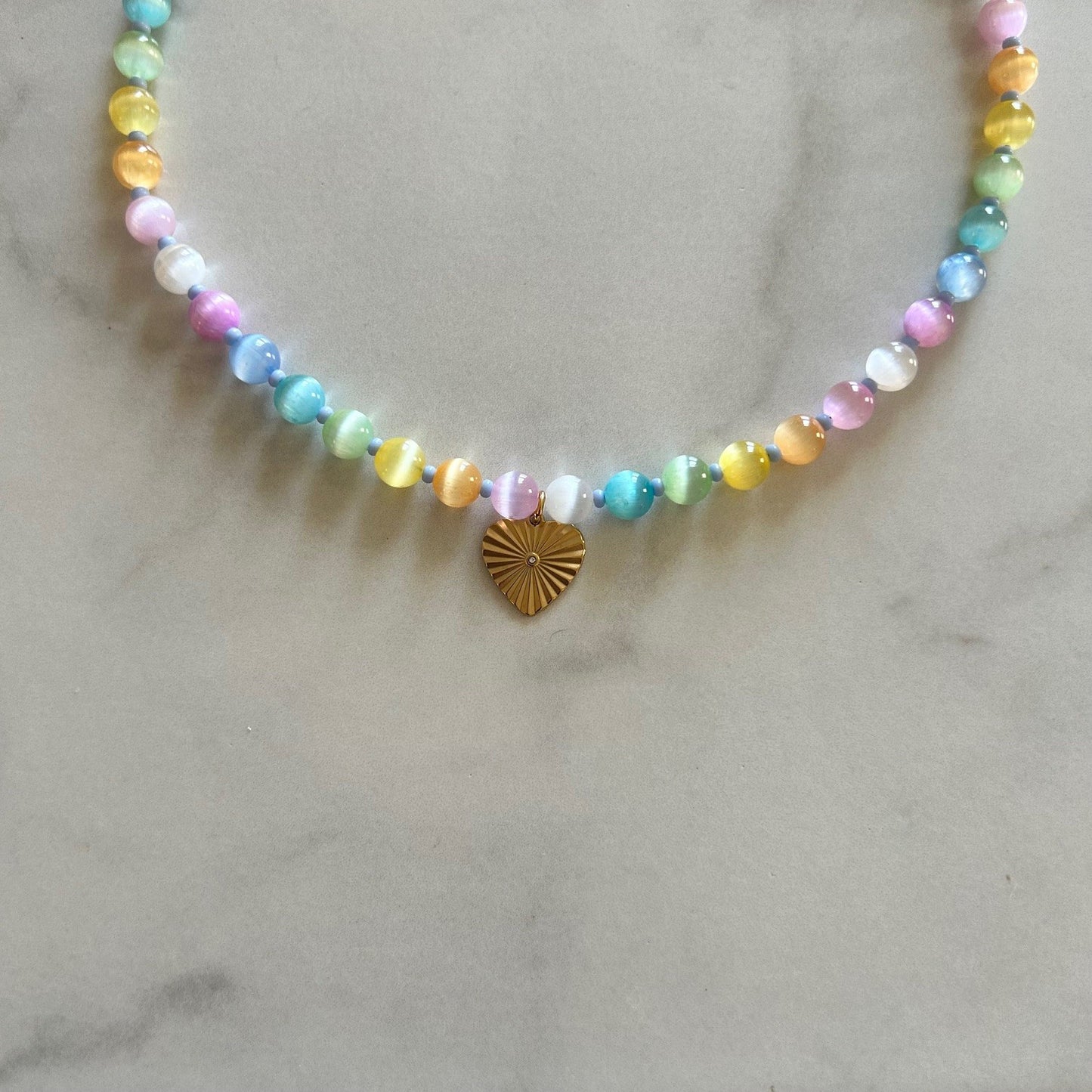 cordelia • pastel rainbow cat eye’s beaded necklace