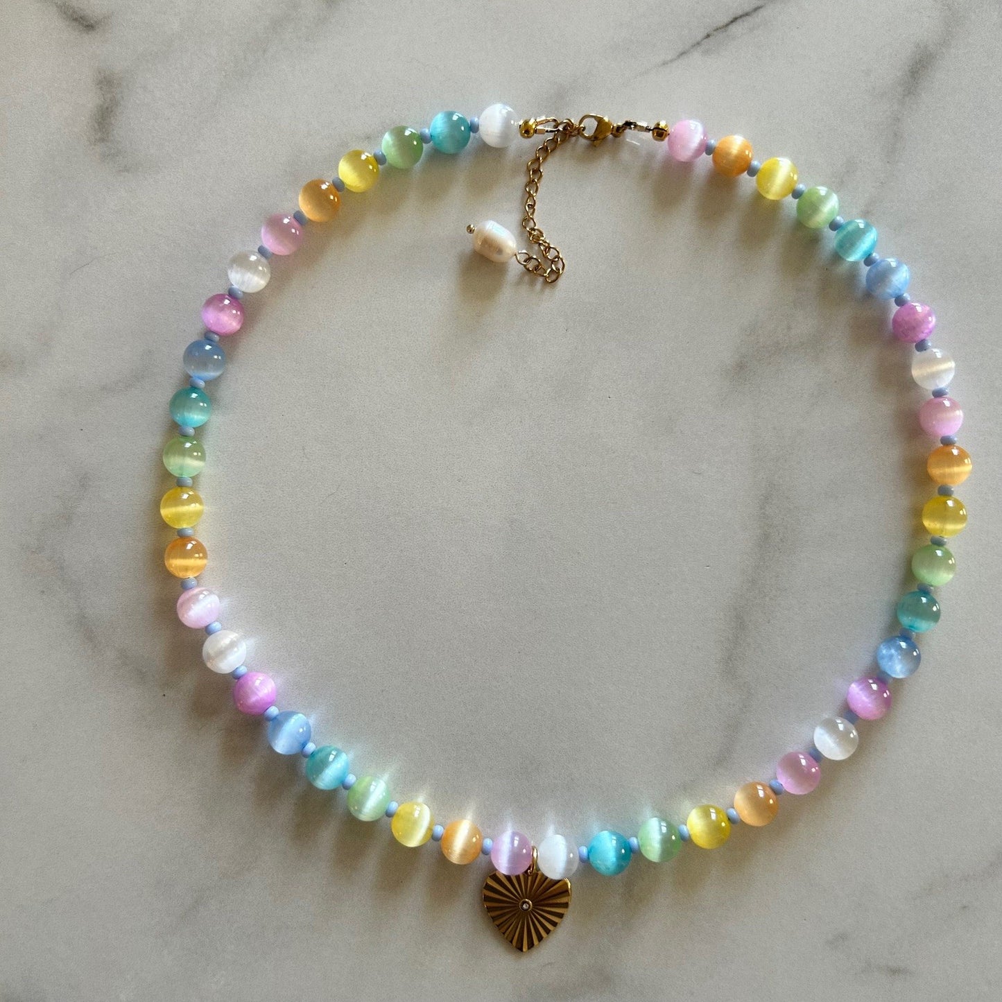 cordelia • pastel rainbow cat eye’s beaded necklace