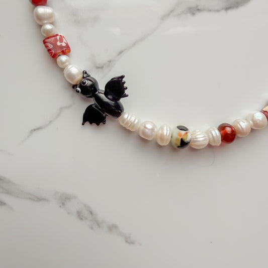 nightwing • half beaded half pearl necklace