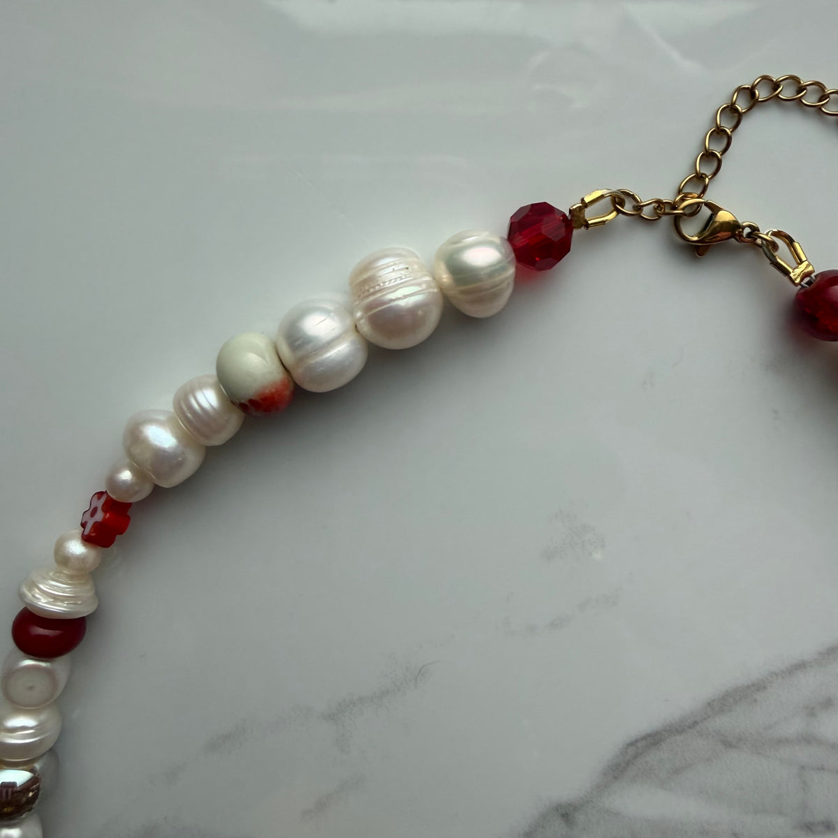 nightwing • half beaded half pearl necklace
