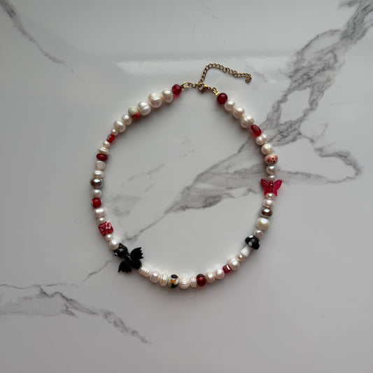 nightwing • half beaded half pearl necklace