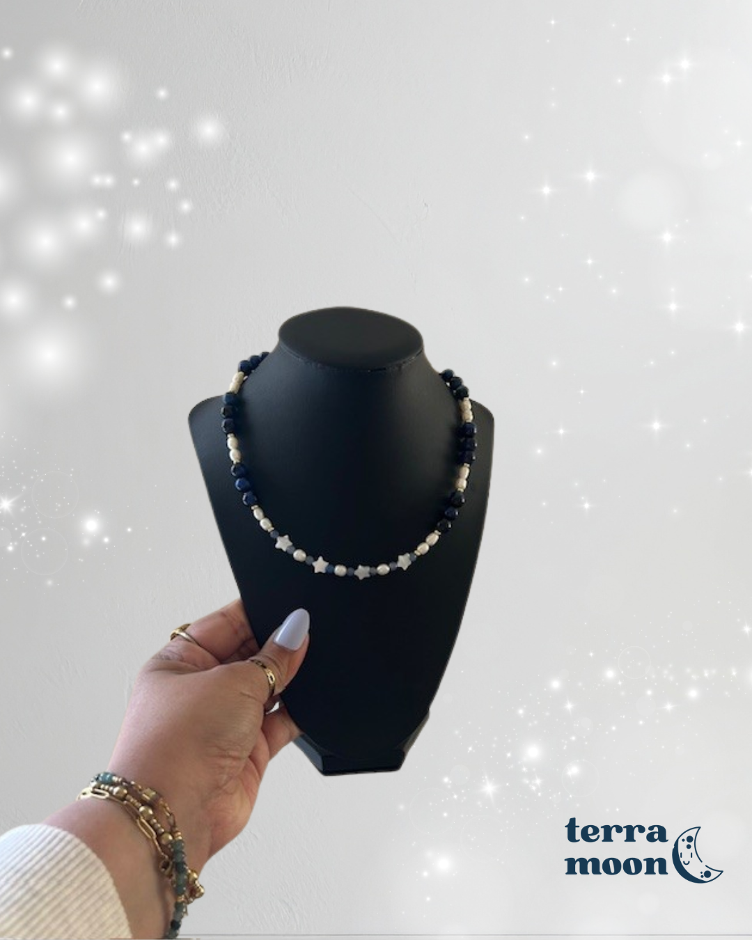 luna • half pearl half gemstone necklace
