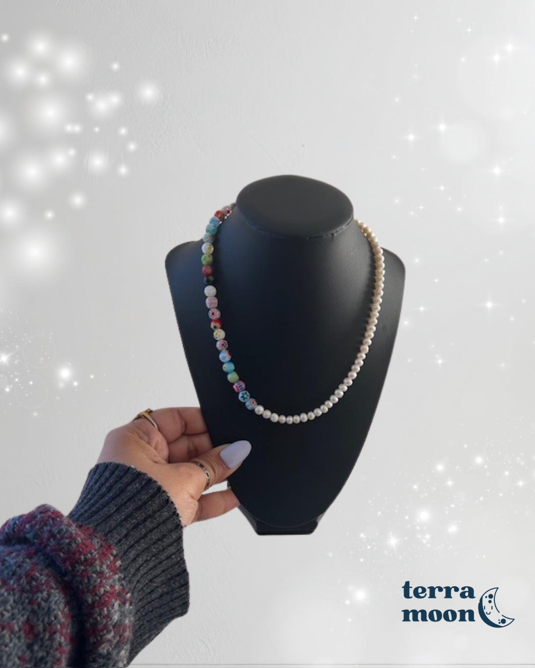 esther • half pearl half millefiore beads